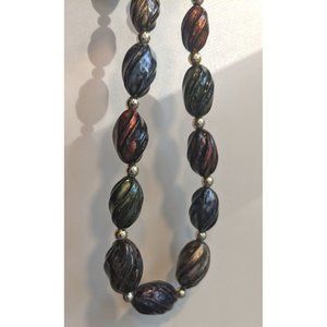Chunky Beaded Necklace 29" Costume Fashion Green Brown Purple Blue